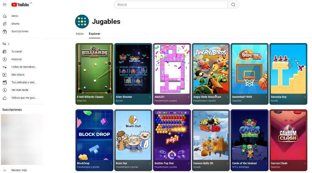 Plataforma de juegos YouTube Jugables