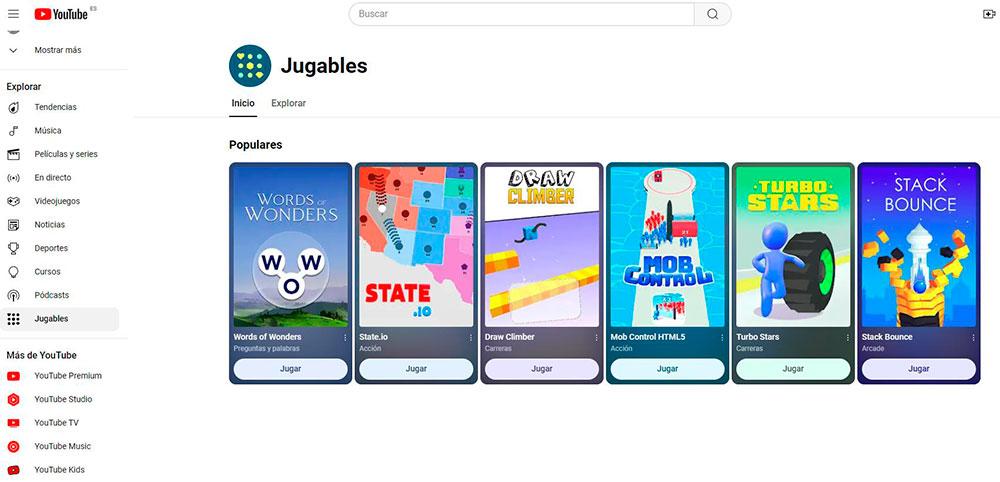 Plataforma de juegos YouTube Jugables