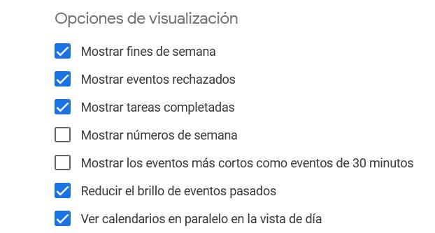 Opciones de visualización