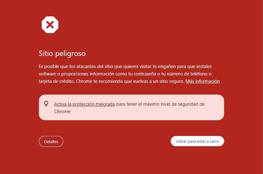 Sitio web peligroso Chrome