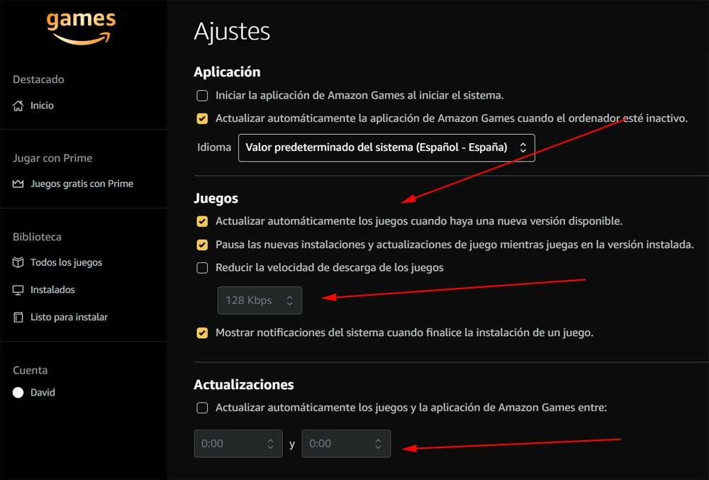ajustes amazon games