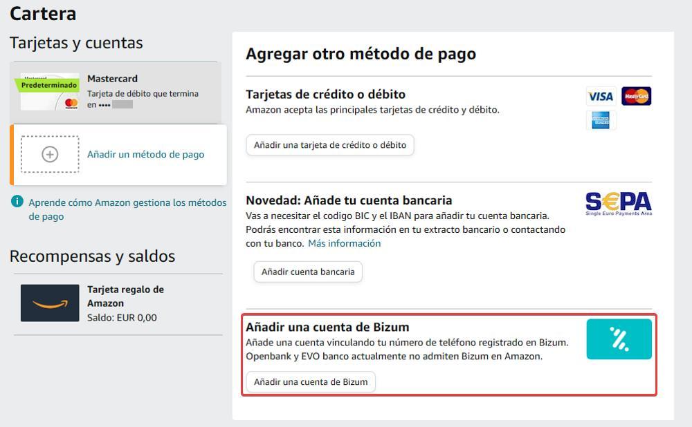 Pagar compras de Amazon con Bizum