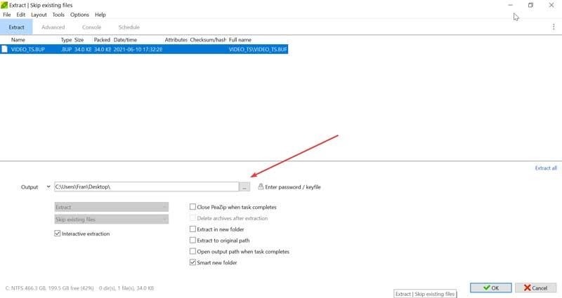 Peazip ruta de destino para extraer archivos de un ISO