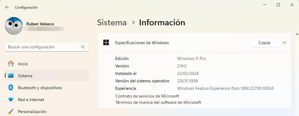 Versión Windows 11 instalada - 1